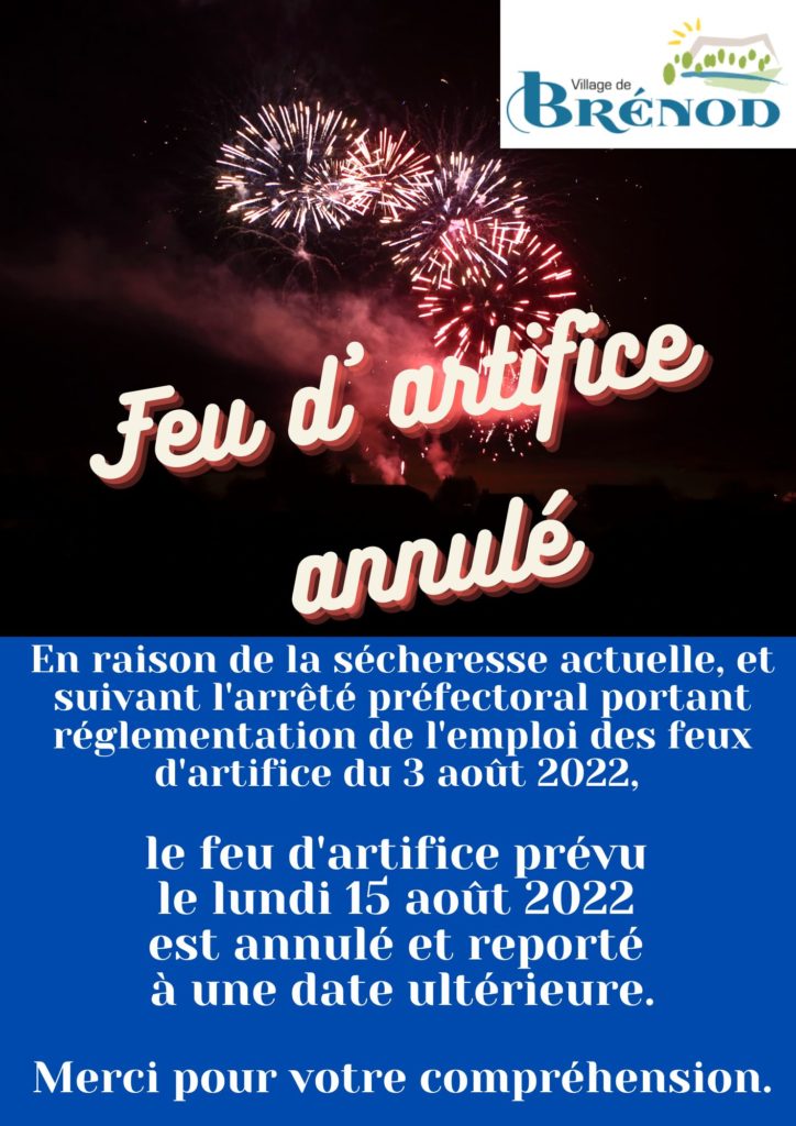 Fête Patronale – Annulation du feu d’artifice du 15 août 2022 | Village ...